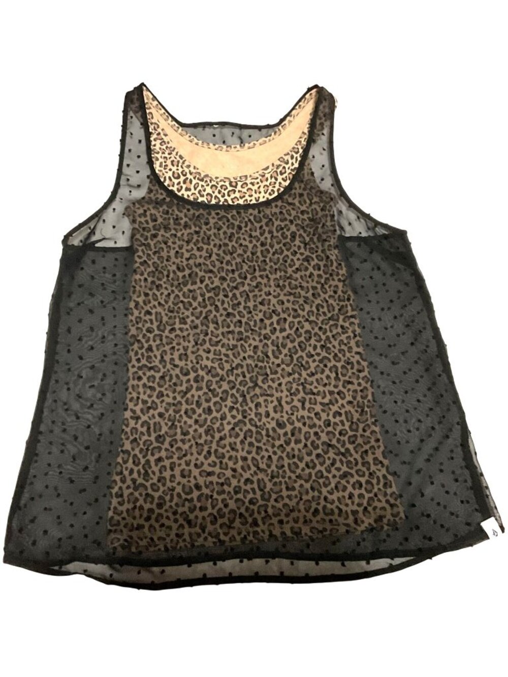 Set Of 2 Tank Tops Sz M Volcom Black Sheer & A New Day Leopard Print Layering